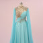 Elegant Blue A-line Long Sleeves Maxi Long Party Prom Dresses,Evening Dress,13311