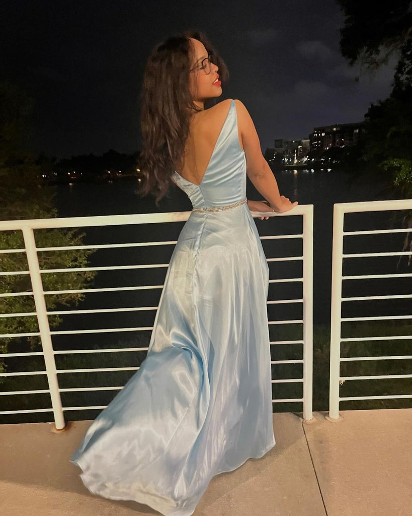 Sexy Blue A-line V-neck Long Party Prom Dresses To Impress,Evening Dress,13417