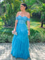 Blue A-line Off Shoulder Maxi Long Party Prom Dresses,Evening Dress,13286