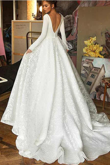 Gorgeous A-line Long Sleeves V-neck Maxi Long Handmade Lace Wedding Dresses,WD807