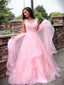 Popular Pink A-line V-neck Maxi Long Party Prom Dresses, Evening Dress,13239