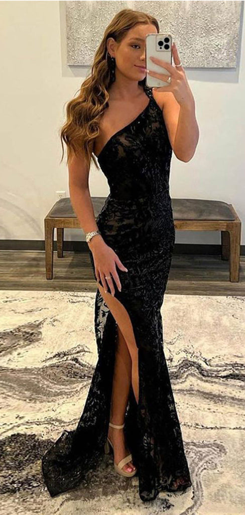 Sexy Black Mermaid One Shoulder Maxi Long Party Prom Dresses, Evening Dress,13118