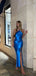 Sexy Blue Mermaid Halter Side Slit Long Party Prom Dresses, Evening Dress,13237