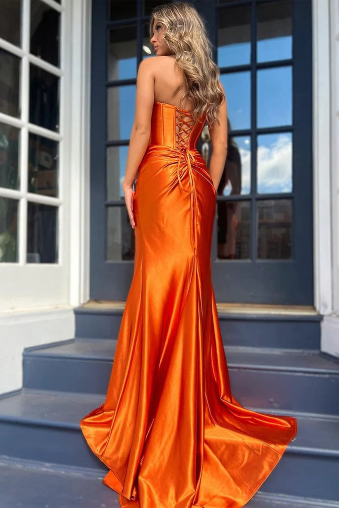 Sexy Burnt Orange Mermaid Side Slit Maxi Long Party Prom Dresses, Evening Dress,13198