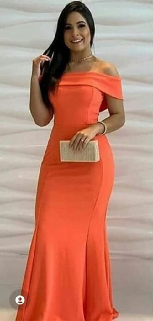 Sexy Orange Mermaid Off Shoulder Maxi Long Bridesmaid Dresses For Wedding,WG1565