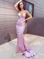 Sexy Pink Mermaid Spaghetti Straps V-neck Maxi Long Party Prom Dresses,Evening Dress,13252