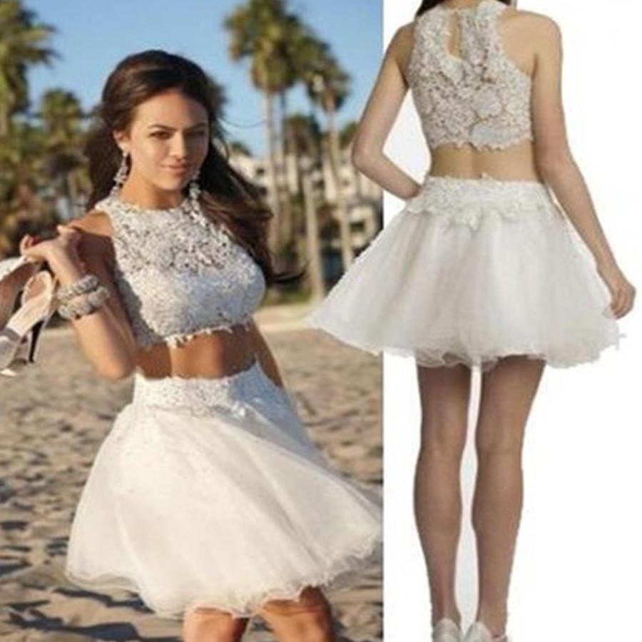 2016 Popular white lace two pieces tight country freshman homecoming prom gowns dress,BD0093
