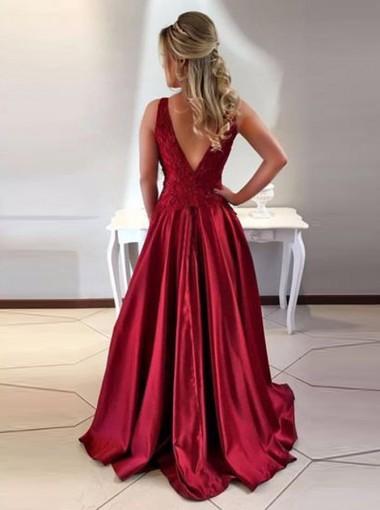 Sexy Backless Red A-line Long Evening Prom Dresses, 17702