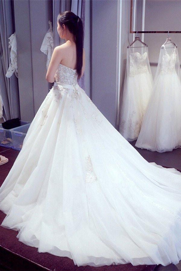 A Line Lace Crystal A line Wedding Dresses,  2017 Luxurious Long Custom Wedding Gowns, Affordable Bridal Dresses, 17112