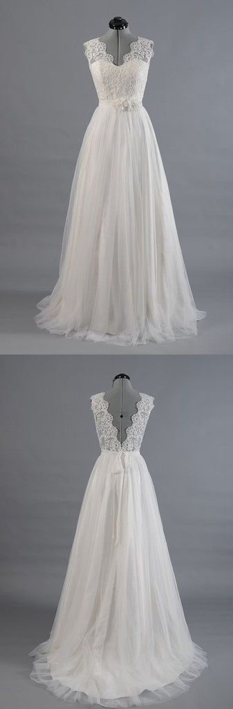 Best Sale Vantage V-Back Lace Top Simple Design Wedding Party Dresses, WD0036