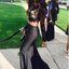 Black Lace Two Pieces Long Sleeve Backless Mermaid Sexy Long Prom Dress, WG537