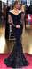 Black Mermaid Long Sleeves Off Shoulder Cheap Prom Dresses Online,12683