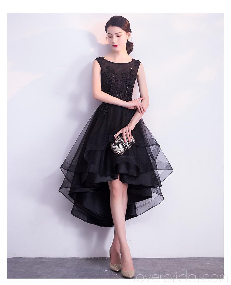 Black Scoop High Low Lace Cheap Homecoming Dresses Online, Cheap Short Prom Dresses, CM779