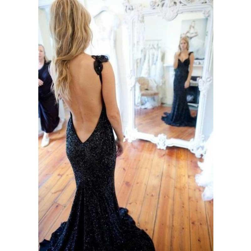 Black Sequin Mermaid Evening Prom Dresses,  Sexy Backless Party Prom Dress, Custom Long Prom Dress, Cheap Party Prom Dress, Formal Prom Dress, 17024