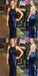 Blue Mermaid Halter Backless Side Slit Cheap Bridesmaid Dresses,WG1385