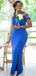 Blue Mermaid One Shoulder High Slit Cheap Long Bridesmaid Dresses,WG1154