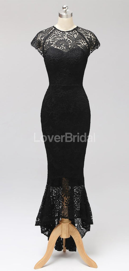 Cap Sleeves Lace Mermaid HIgh Low Cheap Bridesmaid Dresses Online, WG593