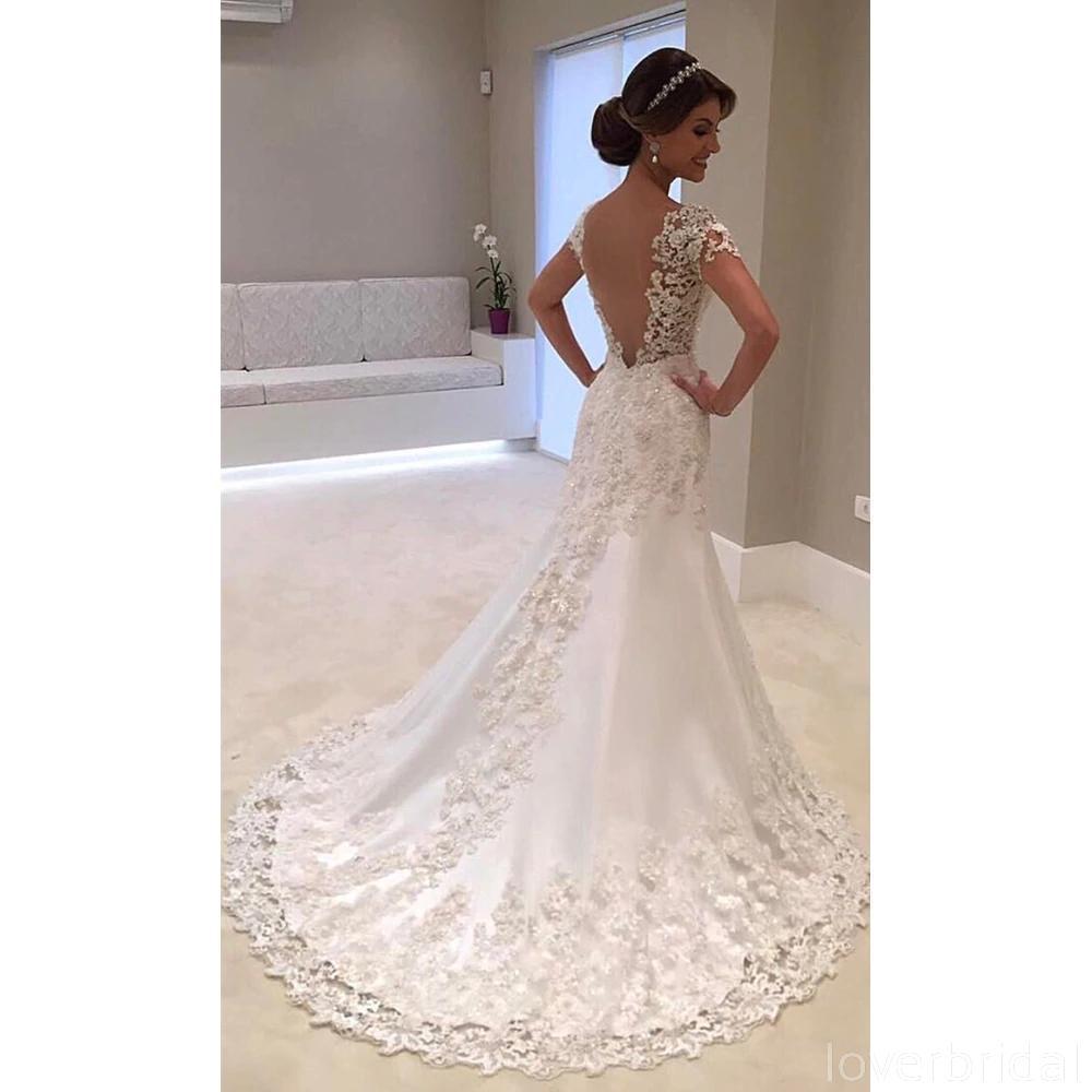 Cap Sleeves Lace Mermaid Wedding Dresses Online, Cheap Bridal Dresses, WD510