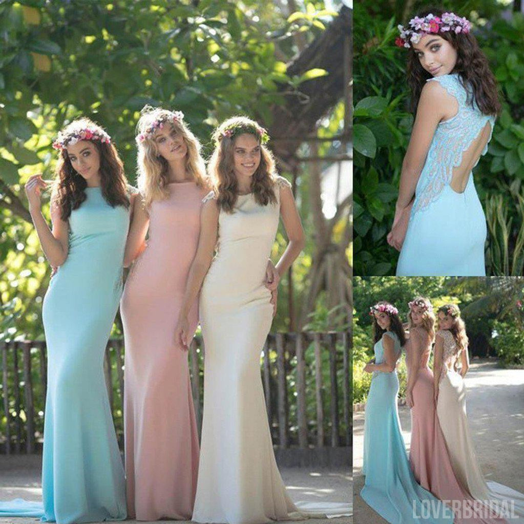 Charming Cheap Open Back Mermaid Junior Pretty Long Wedding Bridesmaid Dresses, WG314