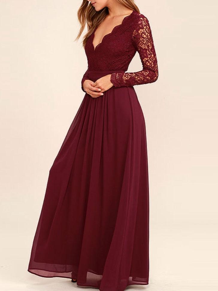 Dark Red Long Sleeve Lace Long Bridesmaid Dresses, Cheap Chiffon Custom Short Bridesmaid Dresses, Affordable Bridesmaid Gowns, BD101