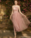 Dusty Pink Lace Tulle Short Mismatched Cheap Bridesmaid Dresses Online, WG535