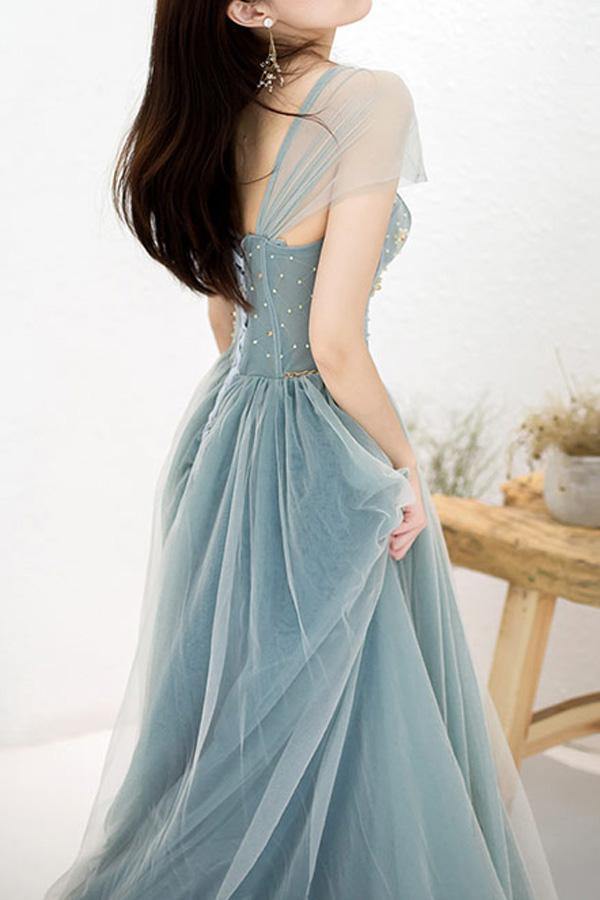 Elegant Blue A-line Off Shoulder Long Prom Dresses Online,Evening Party Dresses,12515
