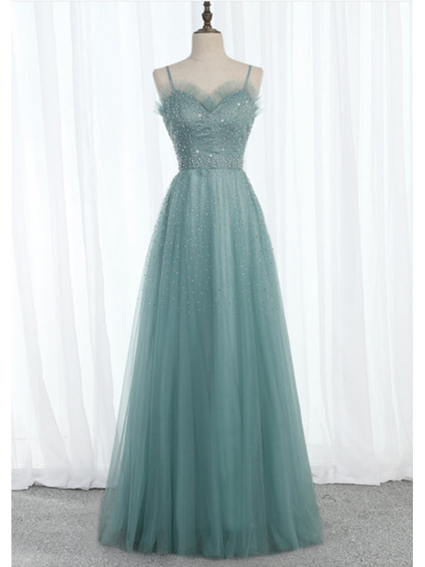 Elegant Blue A-line Spaghetti Straps Maxi Long Prom Dresses,Evening Dresses,12953