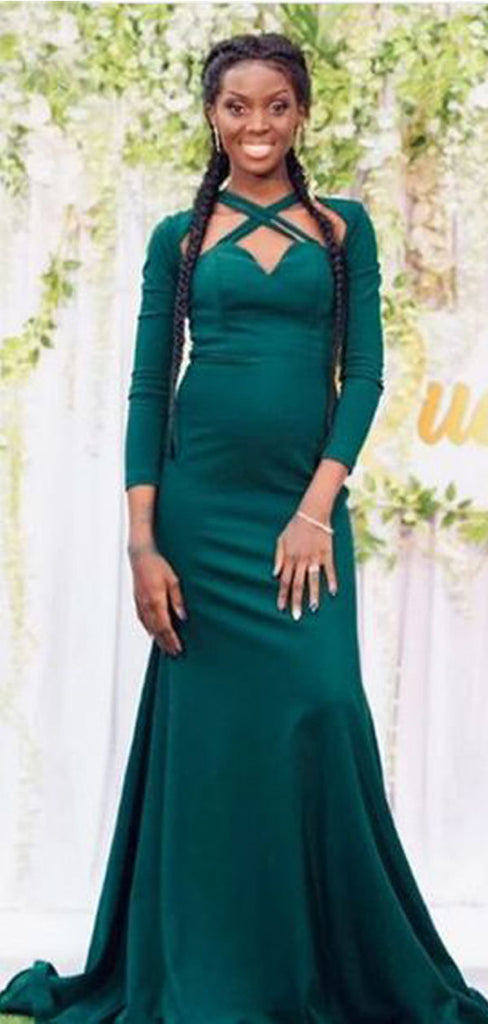 Emerald Green Mermaid Long Sleeves Cheap Bridesmaid Dresses,WG1210