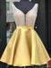 Gold V Neck Beaded Short Homecoming Dresses Online, Cheap Short Prom Dresses, CM838
