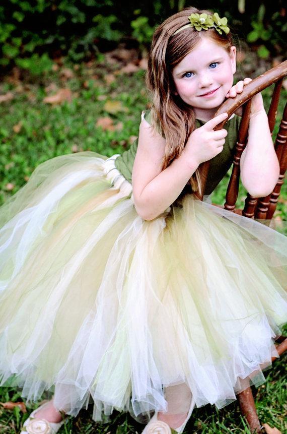 Green Satin Top Tulle Flower Girl Dresses, Cheap Popular Pixie Tutu Dresses,  FG023