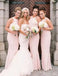 Halter Mermaid Blush Pink Cheap Long Wedding Bridesmaid Dresses, WG1222