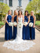 Halter Roayl Blue Chiffon Cheap Long Bridesmaid Dresses Online, WG289