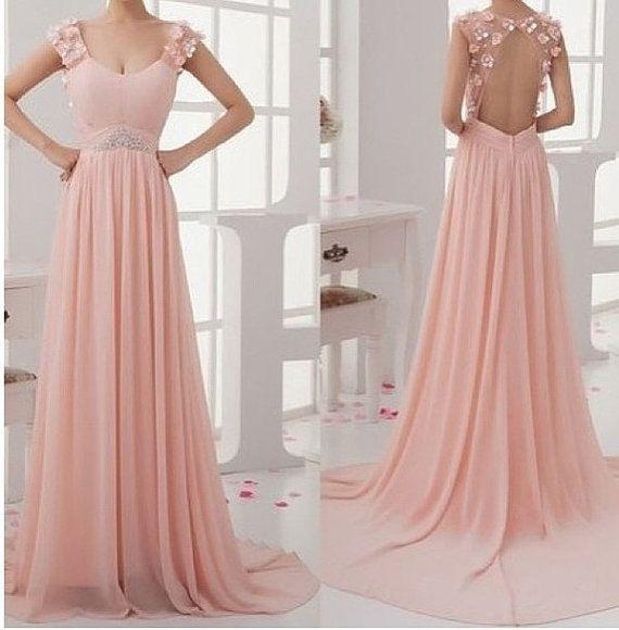 Junior Stunning Open Back Chiffon Blush Pink On Sale Long Prom Dresses, WG223