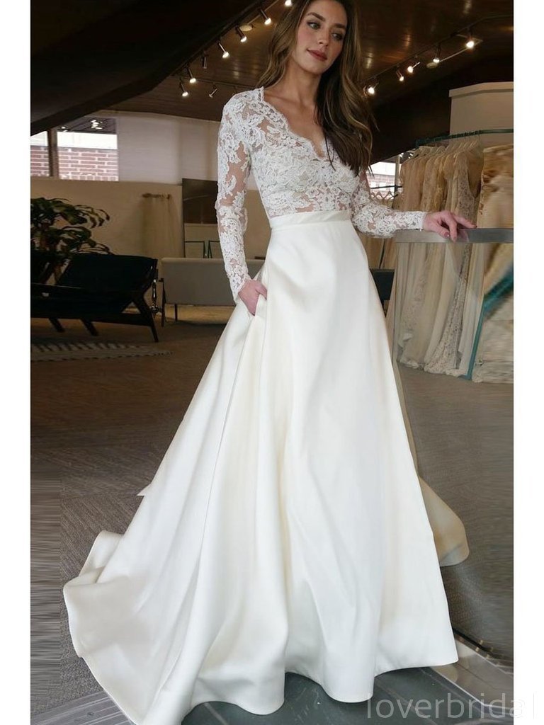 Long Sleeves Lace A-line Cheap Wedding Dresses Online, Cheap Bridal Dresses, WD493