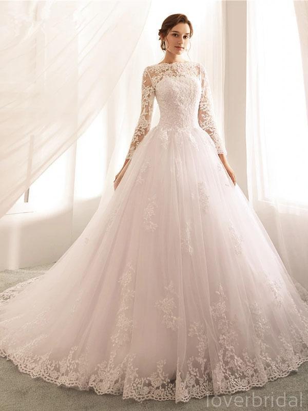 Long Sleeves Lace Beaded Cheap Wedding Dresses Online, Cheap Bridal Dresses, WD506