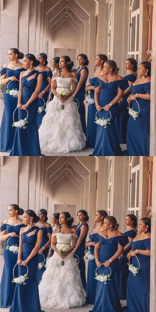 Mismatched Blue Mermaid Sleeveless Cheap Long Bridesmaid Dresses,WG1415