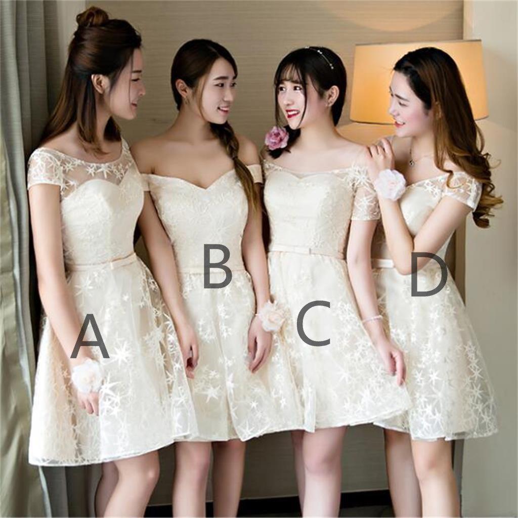 Mismatched Lace Short Bridesmaid Dresses, Cheap Custom Long Bridesmaid Dresses, Affordable Bridesmaid Gowns, BD022