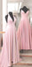 Mismatched Light Pink A-line V-neck Long Bridesmaid Dresses Gown Online,WG943