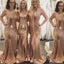 Mismatched Long Gold Sequin Sexy Cheap Bridesmaid Dresses, WG159