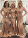 Mismatched Long Gold Sequin Sexy Cheap Bridesmaid Dresses, WG159