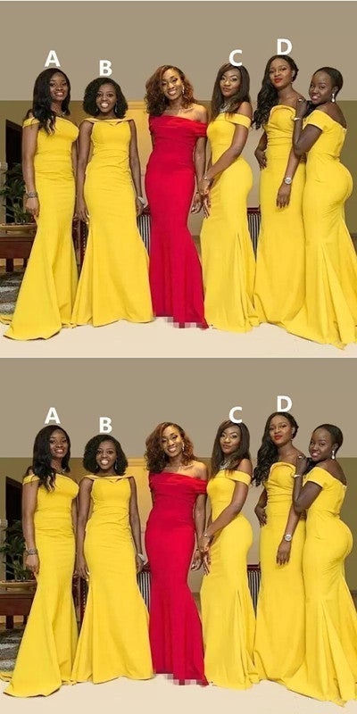 Mismatched Mermaid Yellow Cheap Long Bridesmaid Dresses Online,WG1010