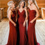 Mismatched Red Mermaid Off Shoulder V-neck Cheap Long Bridesmaid Dresses,WG1142