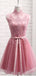 Newest Pink Illusion Lace Short Homecoming Dresses,Cheap Short Prom Dresses, CM877