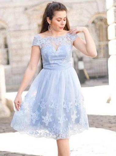 Off Shoulder Light Blue Lace Cheap Short Homecoming Dresses Online, CM656