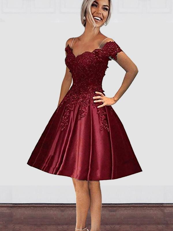 Off Shoulder Red Lace Beaded Cheap Cute Homecoming Dresses Online, CM708