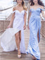 Off Shoulder Side Slit Light Blue Mermaid Long Evening Prom Dresses, 17513