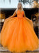 Orange A-line Spaghetti Straps V-neck Long Prom Dresses Online, Dance Dresses,12417