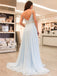 Pale Blue Sexy Backless V Neck Spaghetti Straps Long Evening Prom Dresses, 17650