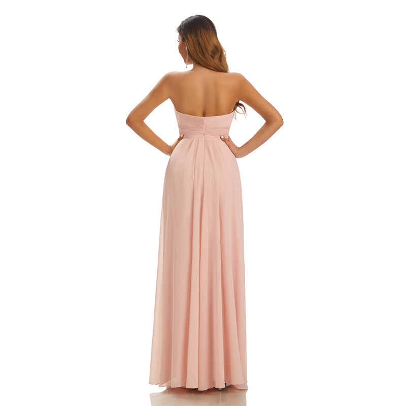 Pink A-line Strapless Sweetheart Cheap Chiffon Long Bridesmaid Dresses,WG1422