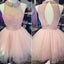 Pink high neck lace off shoulder high neck freshman homecoming prom dress,BD0007
